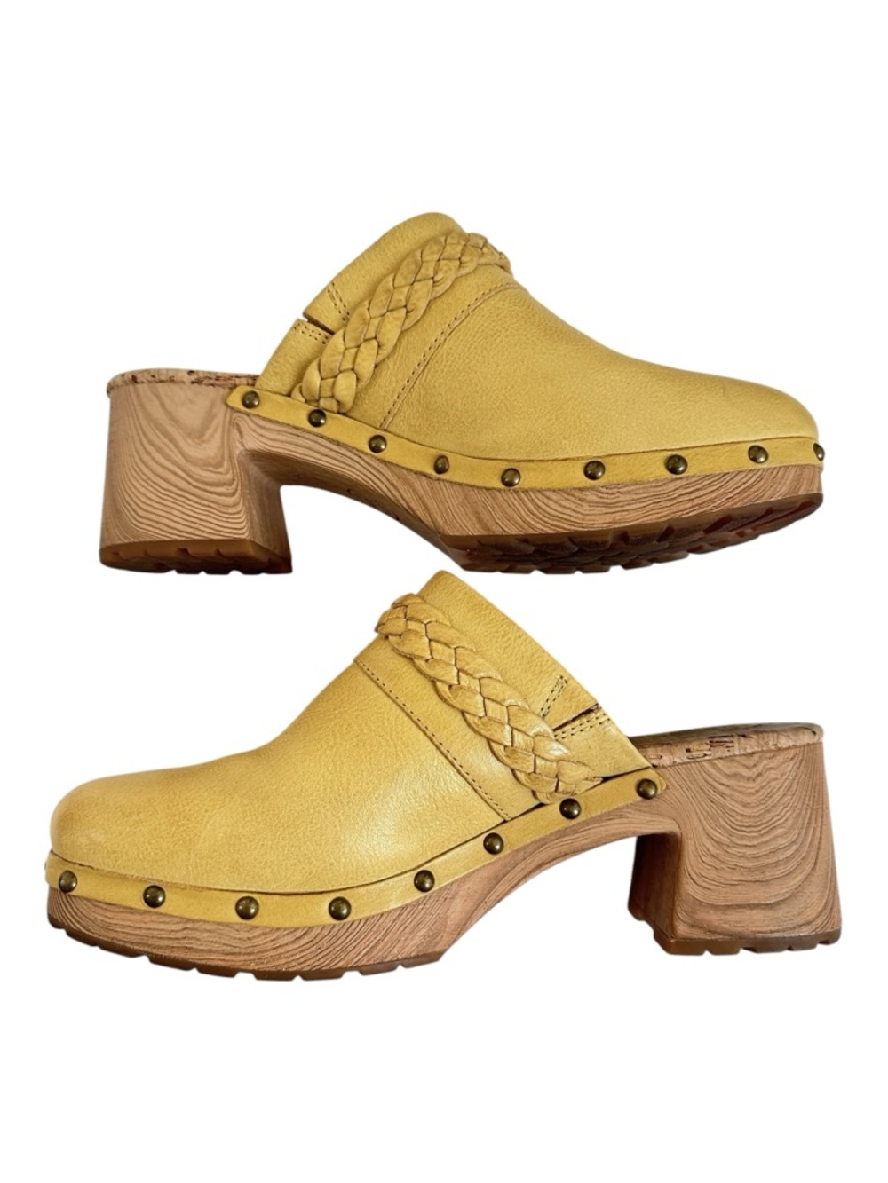 Kork-Ease Yellow Leather Braided Clog Mules - Picture 14 of 16